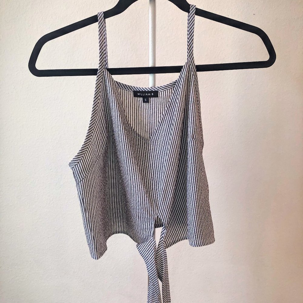 William B Grey/White Stripe Tie Front Crop Top (S) - Picture 1 of 4